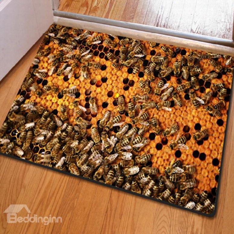 16␔24in Bees In Beehive Rubber And Felt Water Asborption And Nonslip 3d Doormat