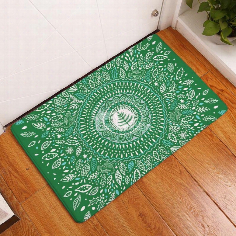 16␔24in Green Flannel Bohemian Style Water Absorption Soft And Nonslip Bath Rug/mat