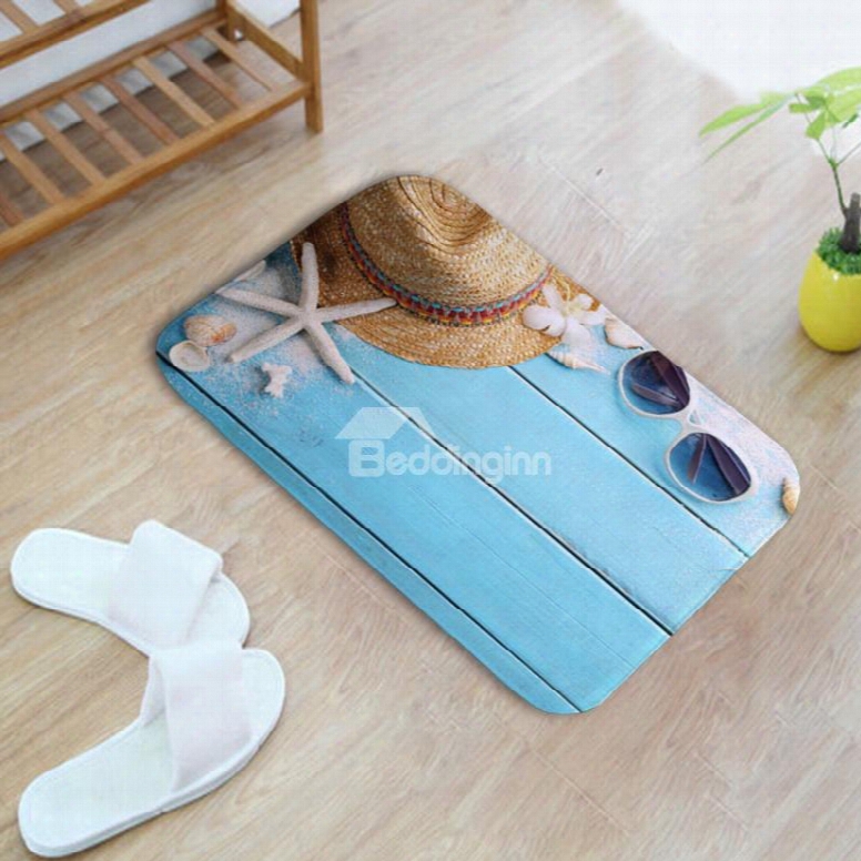 16␔24in Sunglasses Hat And Starfish Flannel Water Absorption Soft And Nonslip Bath Rug/mat