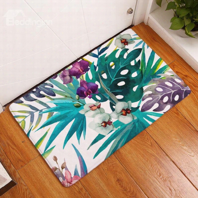 16␔224in Tropical Plants And Flowers Flannel Water Absorption Soft And Nonslip Bath Rug/mat