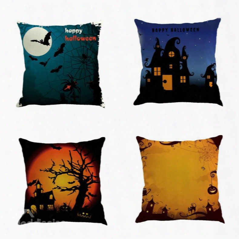 18x18in Happy Halloween Bat And Pumpkin Square Cotton Linen Decorative Throw Pillows