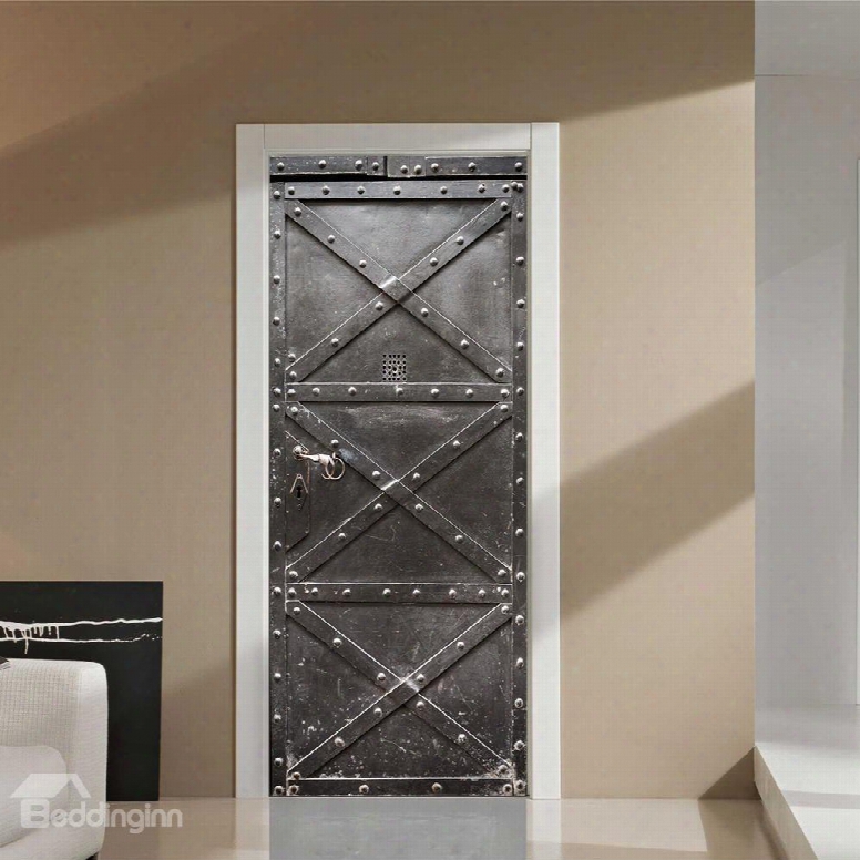 30␔79in Black Iron Door With Nails Pattern Pvc Environmental And Waterproof 3d Door Mural
