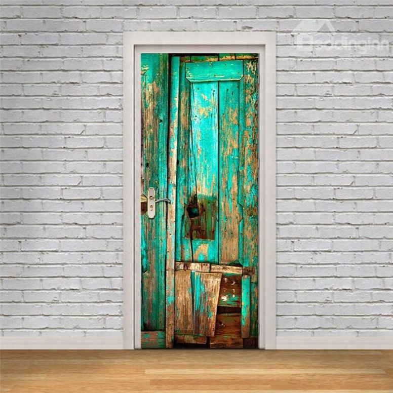 30␔79in Green Wooden Door Pvc Environmental And Waterproof 3d Door Mural