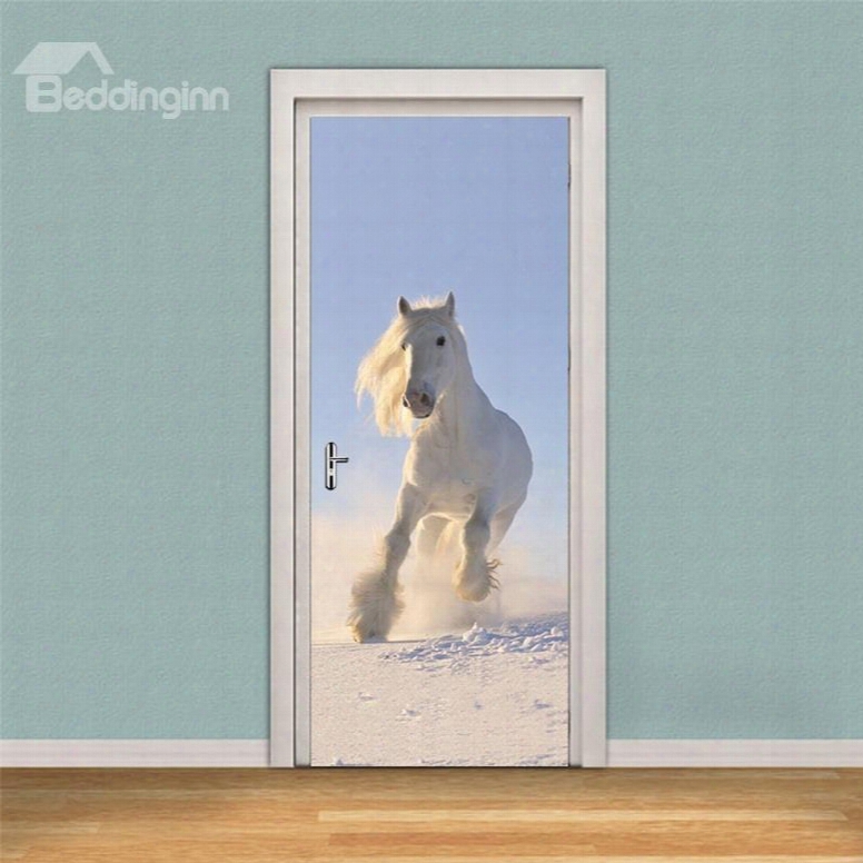 30␔79in White Running Horse Pvc Environmental And Waterproof 3d Door Mural