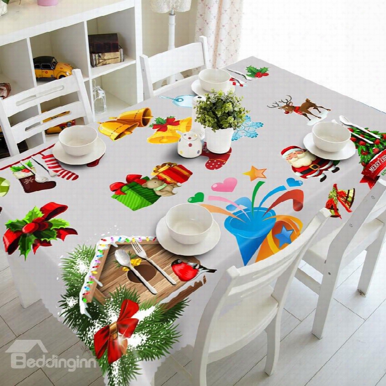 3d Christmas Gifts Festival Feast Printed Thick Polyester Durable And Oil-proof Table Cloth