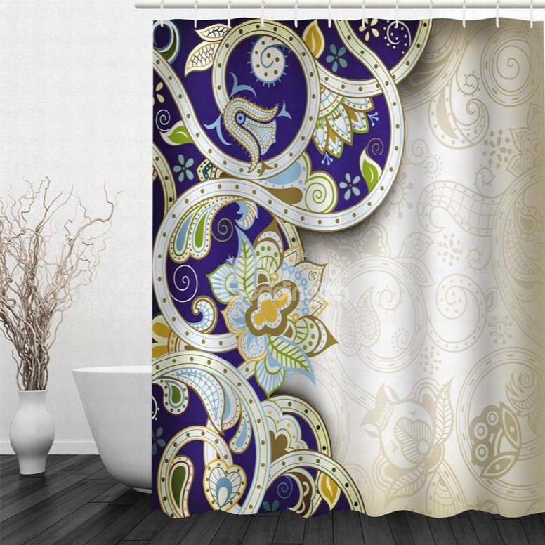 3d Colorful Floral Pattern Polyester Waterproof And Eco-friendly Shower Curtain
