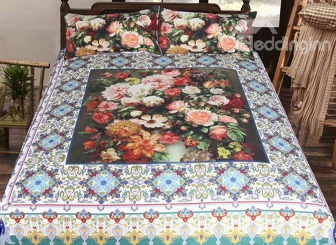 3d Colorful Flowers Printed Polyester 3-piece Bedding Sets/duvet Covers