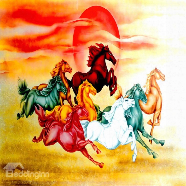 3d Colorful Running Horses Pattern Pvc Waterproof Sturdy Self-adhesive Wall Murals