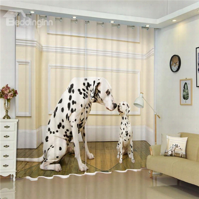 3d Dalmatian Dog With Its Baby Printed Thick Polyester Custom Curtain For Living Room