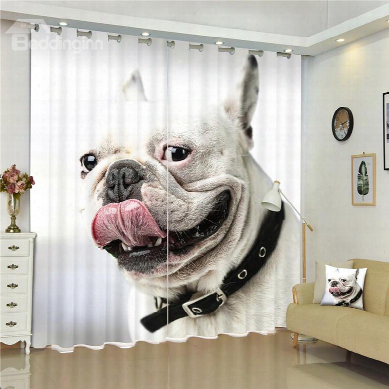 3d French Bull Dog Printed Lovely And Cute Animal 2 Panels Living Room Custom Curtain