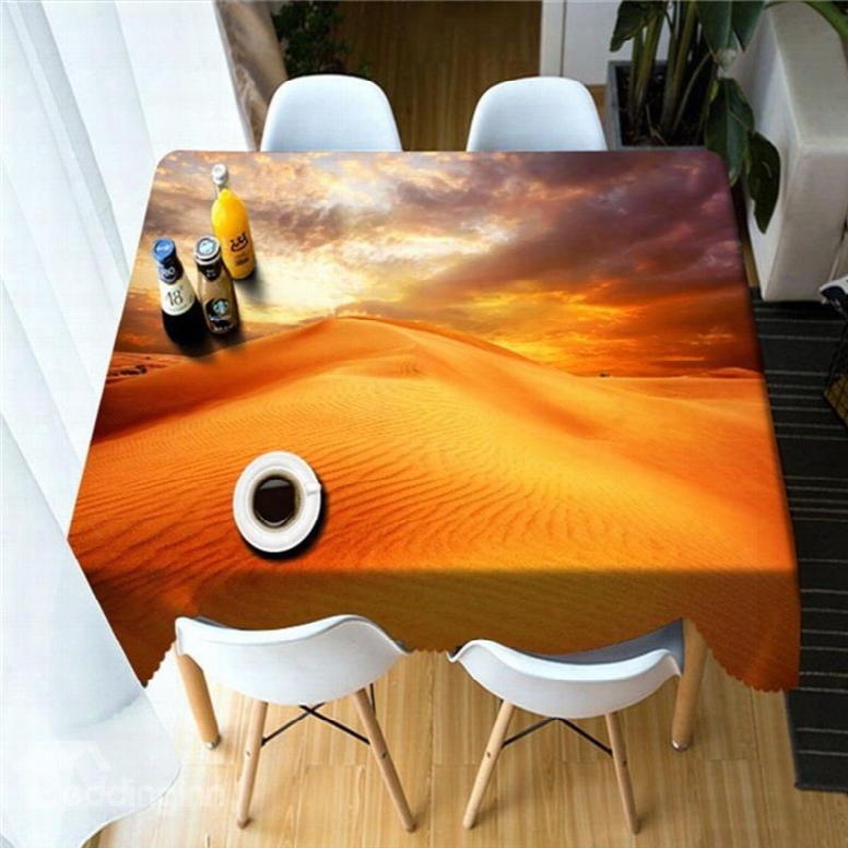 3d Golden Desert Printed Grand Scenery Thick Polyester Hotel And Outdoors Table Cloth
