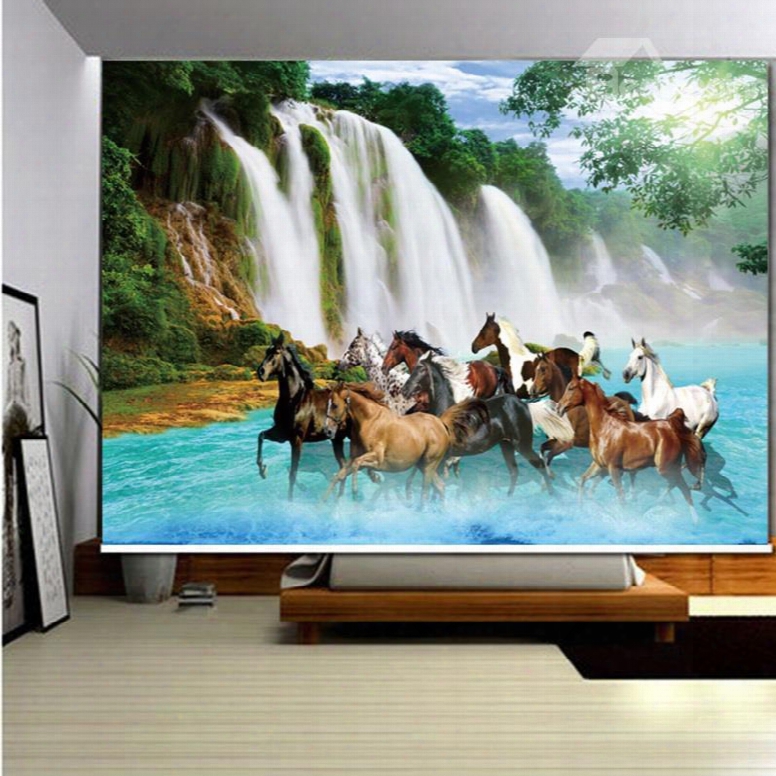 3d Horses Running In Flowing River Printed Blacko Ut Roller Shades