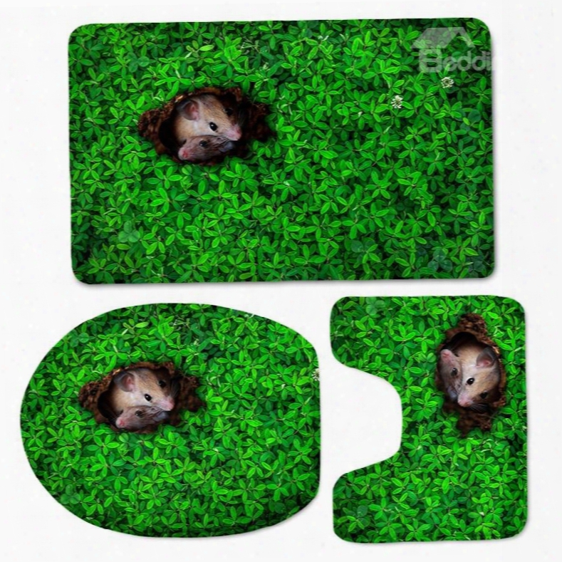 3d Mouse In The Grassland Pattern Flannel 3-piece Toilet Seat Cover