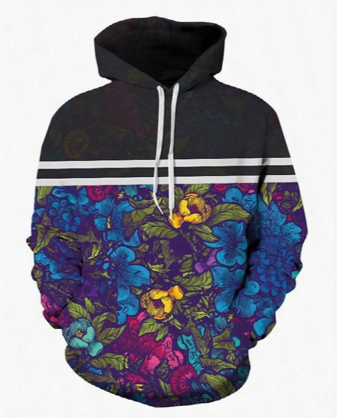 3d Pattern Colorful Floral Long Stripe Couple Sleeve Hoodie