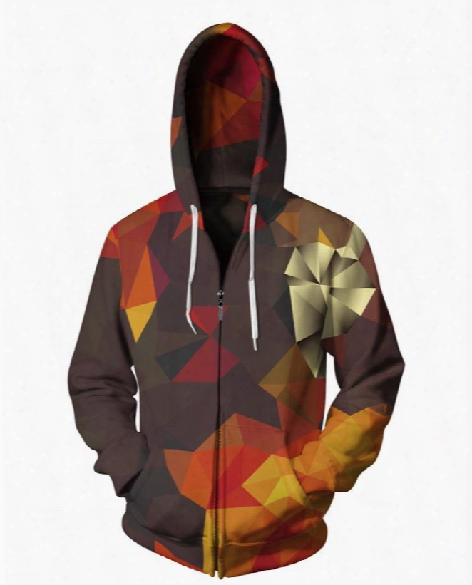 3d Print Big Pockets Chunk Colorful Zipper Hoodies