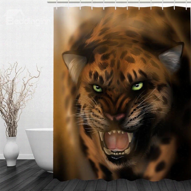 3d Roaring Leopard Polyester Waterproof And Eco-friendly Shower Curtain