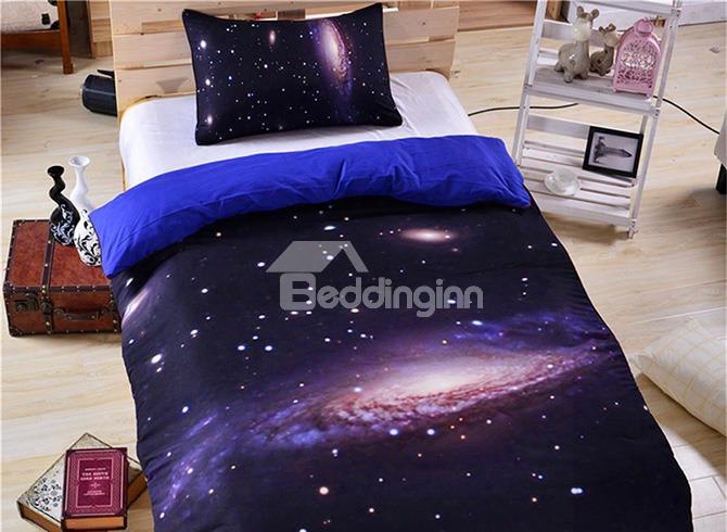 3d Scintillating Galaxy Printed Polyester 3-piece Purple Bedding Sets/duvet Covers