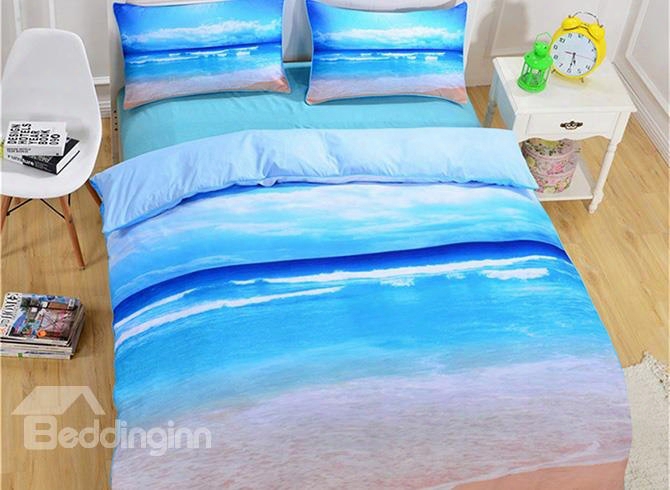 3d  Seq Scenery Printed Polyester 3-piece Blue Bedding Sets/duvet Covers