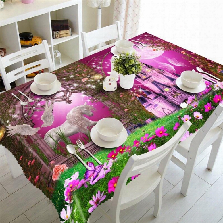 3d Sheep And Angel With Castle Printed Wonderful Scenery Thick Polyester Table Cloth Coverr