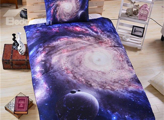 3d Space Galaxy Printed Polyester 3-piece Blue Bedding Sets/duvet Covers