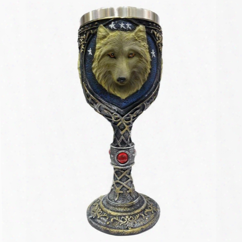 3d Stainless Head Of Wolf Printed New Creative Red Wine Tall Glass