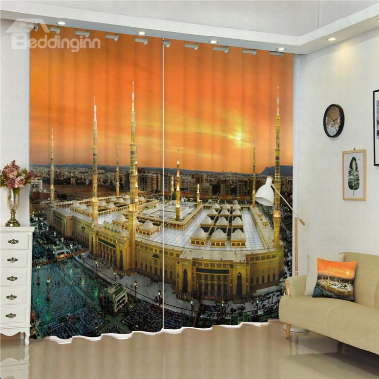 3d Tall Castles Wonderful Buildings Printed Thick Polyester 2 Panels Living Rom Curtain