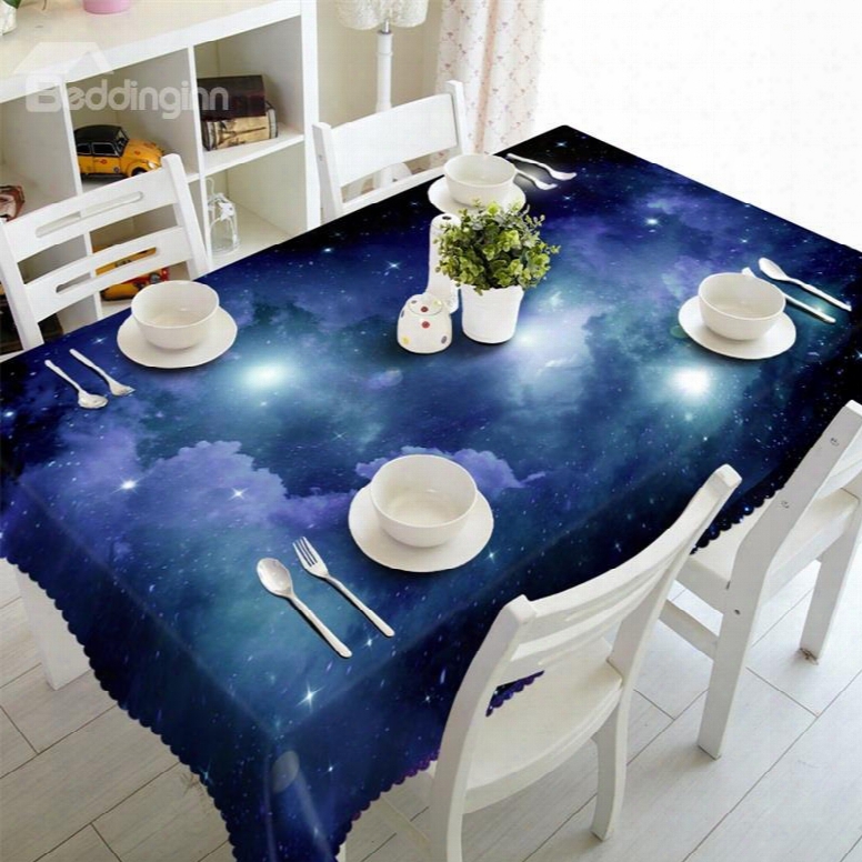 3d Vast Galaxy And Blue Starry Sky Printed Oil-proof And Durable Table Cover Cloth