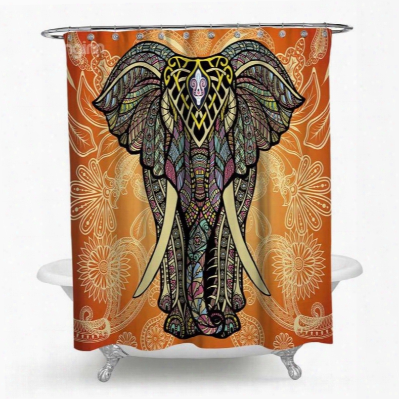 3d Waterproof Big Elephannt Printed Polyester Orange Shower Curtain