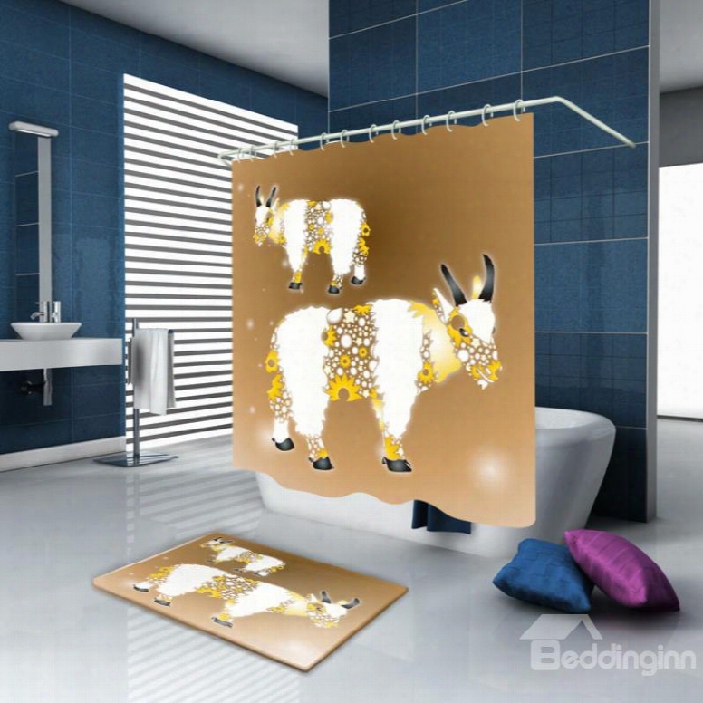 3d Waterprroof Bull Printed Polyester Brown Shower Curtain