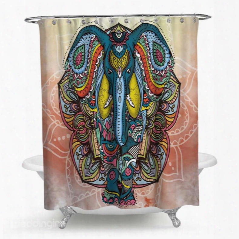 3d Waterproof Fierce Elephant Printed Polyester Shower Curtain