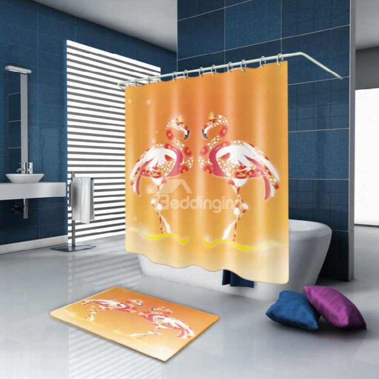 3d Waterproof Shining Flamingos Printed Polyester Orange Shower Curtain