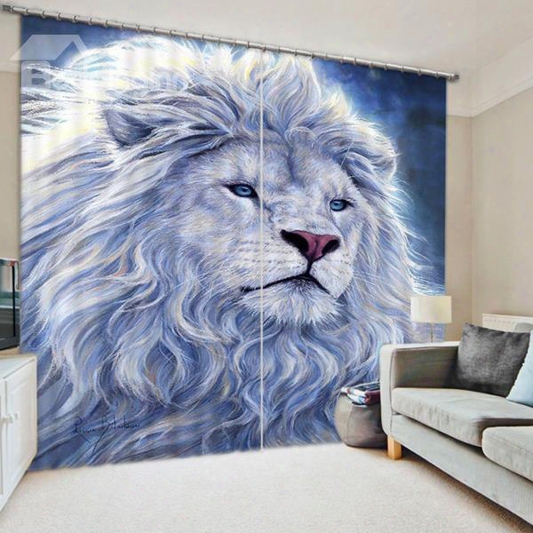 3d White Lion King Printed Abundant Polyester Animal Style 2 Panels Custom 3d Curtain