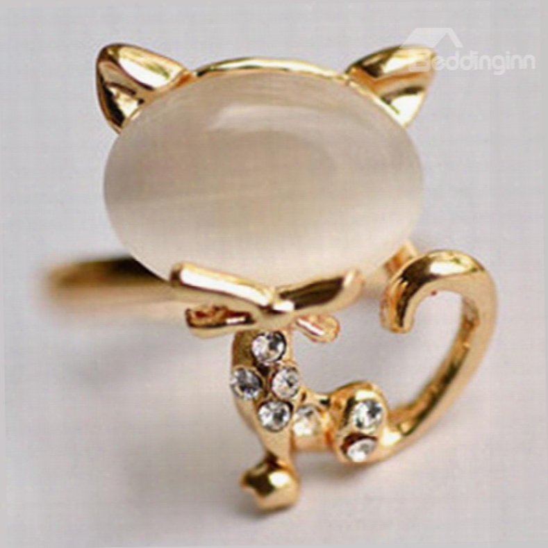 Adorable Dimante Cat Design Alloy Opening Ring