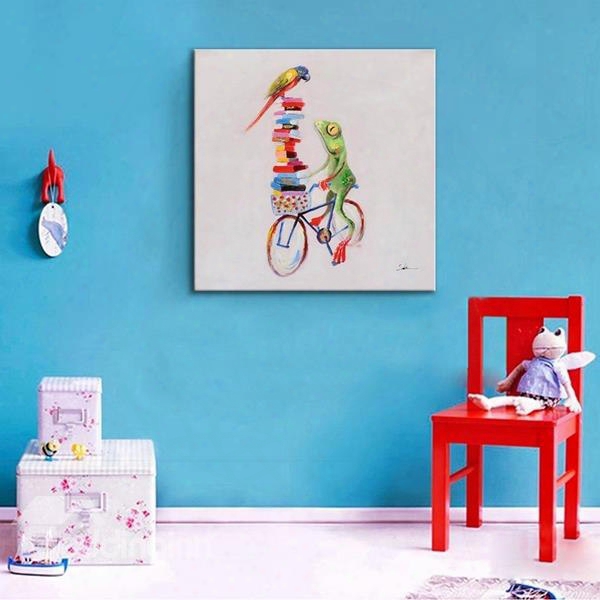 Amusing Anthropocentric Frog Ride A Bike None Framed Oil Painting