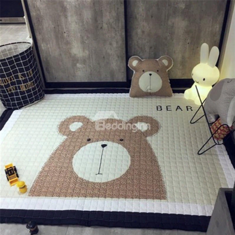 Bear Pattern Rectangular Polyester Beige Baby Play Floor Mat/crawling Pad