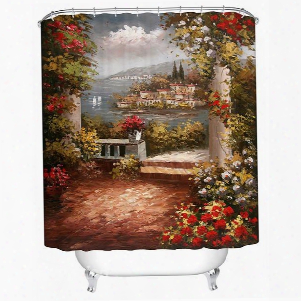Beautiful Garden Oil Painting Print 3d Bathroom Shower Curtain