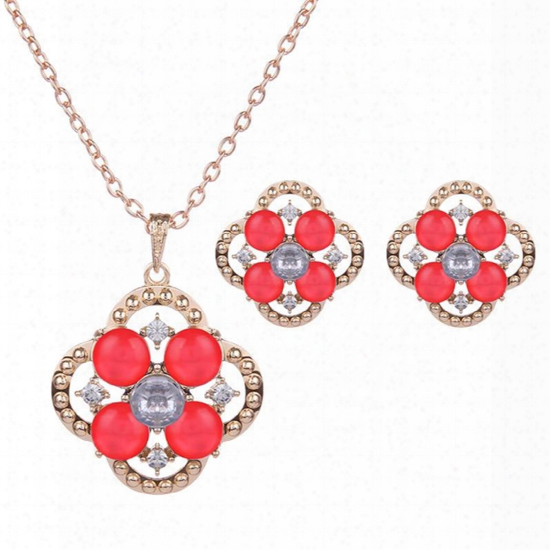 Beautiful Red Rhinestone Nlaid Design Alloy Jewelry Sets