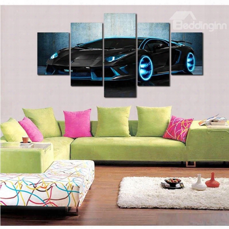 Black Sports Car Pattern Hanging 5-piece Canvas Eco-friendly And Waterproof Non-framed Prints