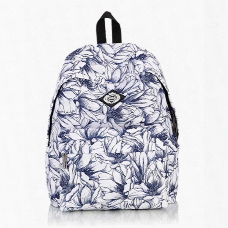 Blue Mandala Floral Pattern School Travel Shoulder Backpack