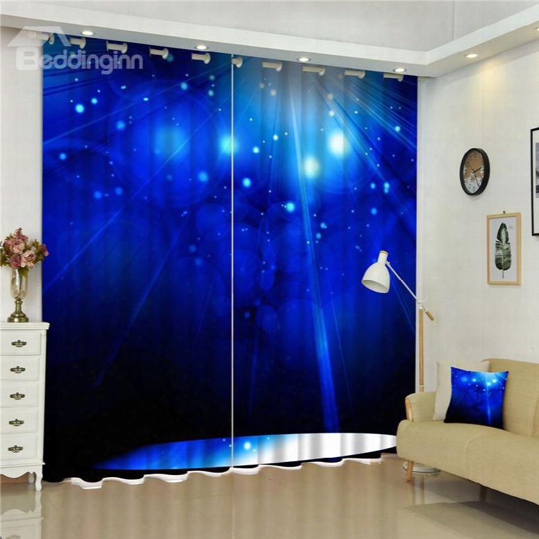 Blue Night Sky With Bright Stars Decorative And Blackout Living Room Custom Curtain