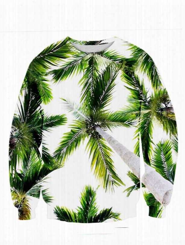 Bright Long Sleeve Coconuts Tree Pattern 3d Painted Hoodie