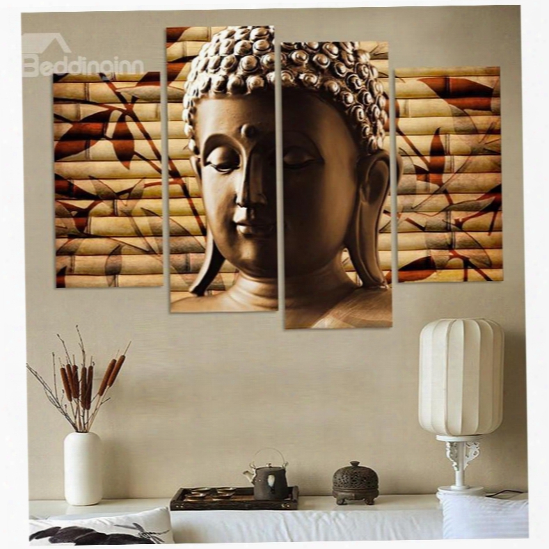Brown Buddha Face  Hanging 4-piece Canvas Waterproof And Eco-friendly Non-framed Prints