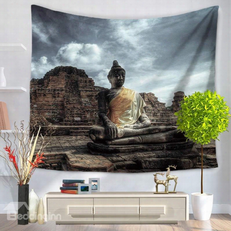 Buddha Figure And Sky Pattern Religious Style Decorative Hanging Wall Tapestry