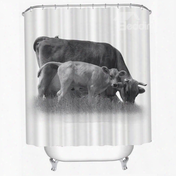 Calf And Cow Print 3d Bathroom Shower Curtain