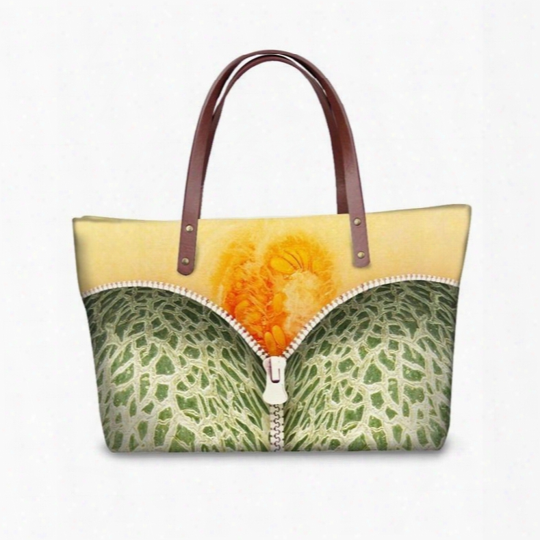 Cantaloupe With Zipper Waterproof Sturdy 3d Printed For Women Girl Sshoulder Handbags