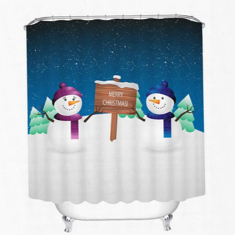 Cartoon Snowman Lover Printing Christmas Theme 3d Shower Curtain