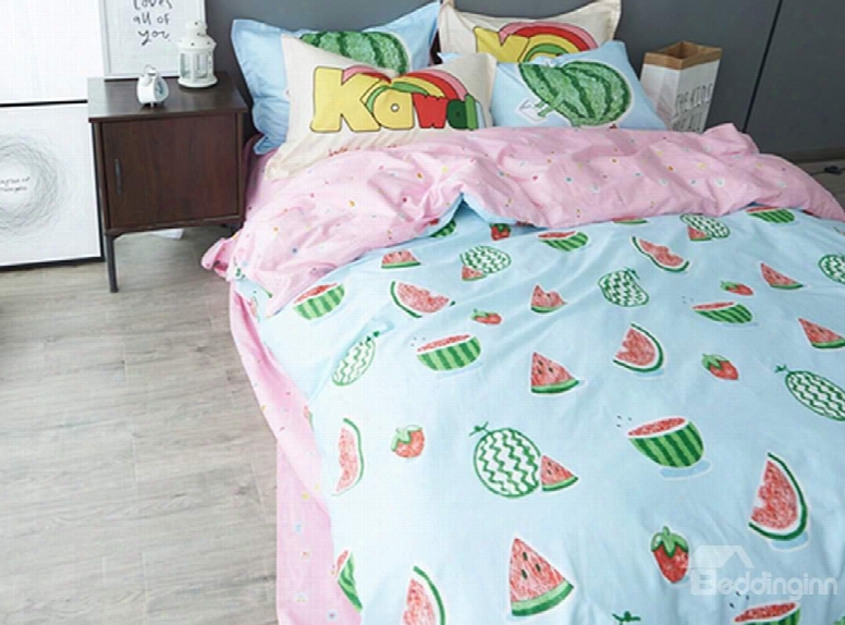 Cartoon Watermelon Pattern Pattern 4 Pieces Cotton Duvet Cover Sets