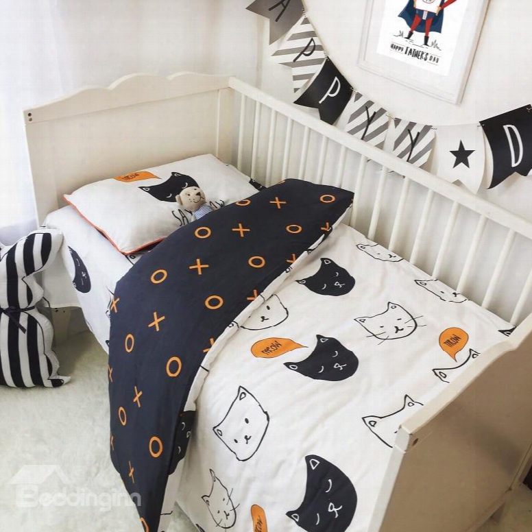 Cats And Circles Printed 3-piece Crib Bedding Sets