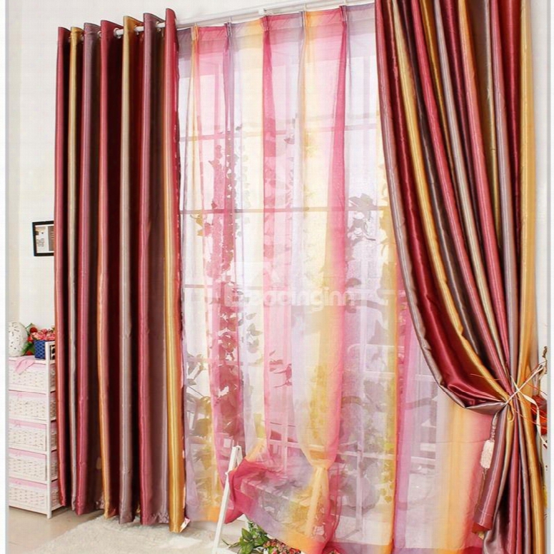 Chic Rainbow Colored Shading Cloth & Sheer Curtain Sets