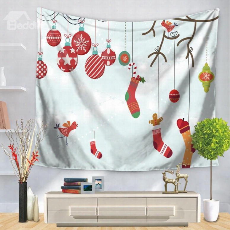 Christmas Gifts Inside Hanging Socks And Candies Decorative Wall Tapestry